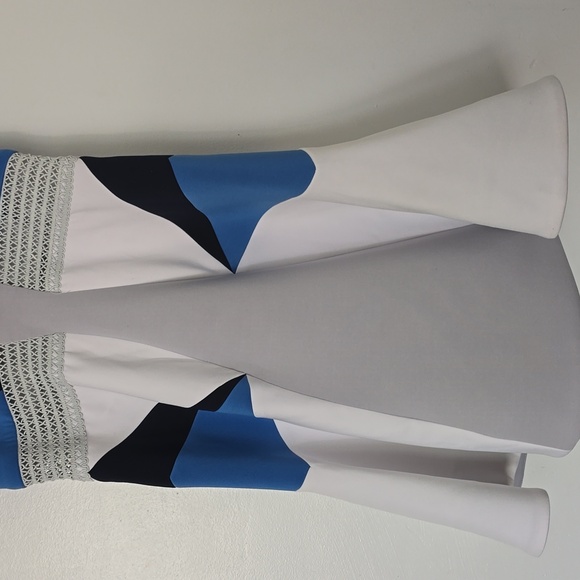 JONATHAN SIMKHAI White/Blue Geo Pima Flare Dress sz 6 - Picture 5 of 7